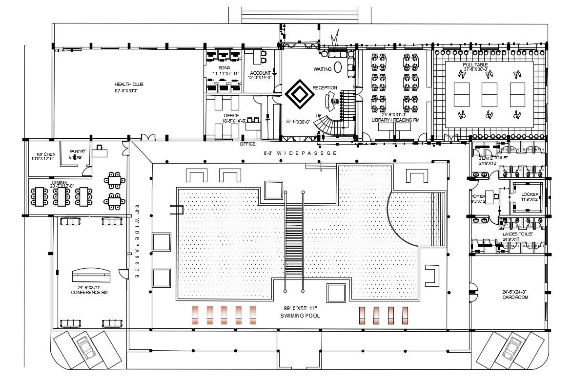 AutoCAD Design Plan Of Club With Furniture Layout CAD File