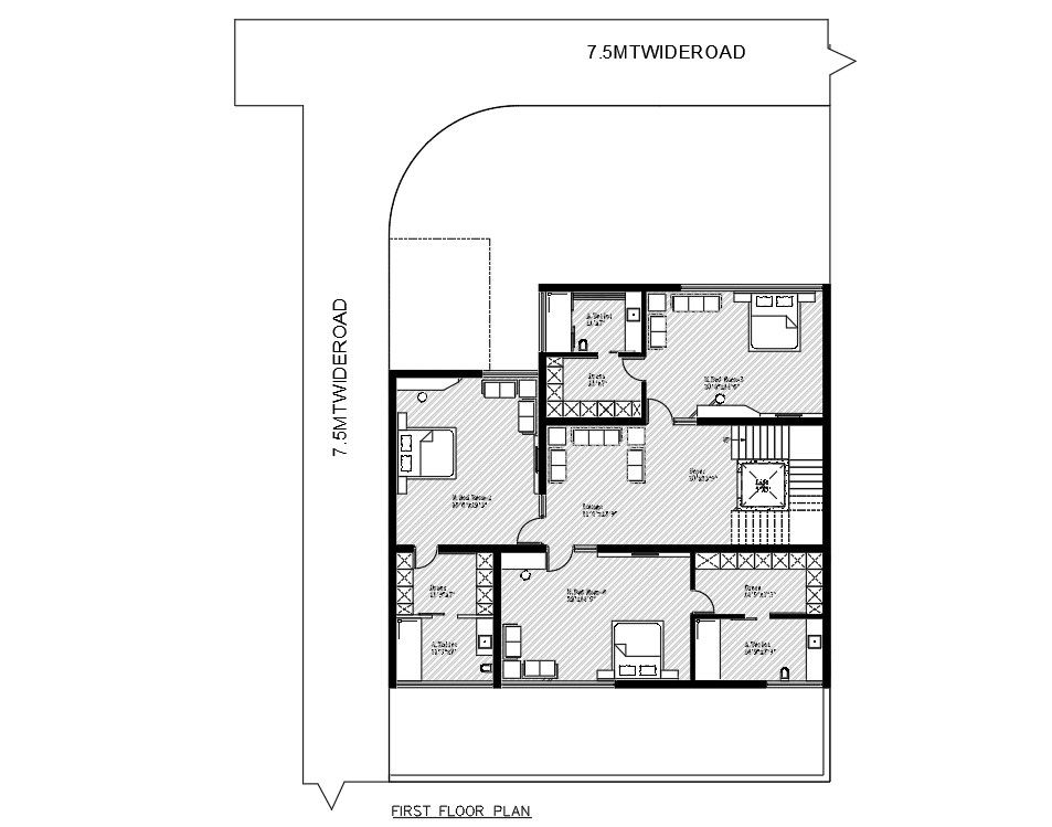 AutoCAD Drawing First Floor Plan Of Bungalow Free Download