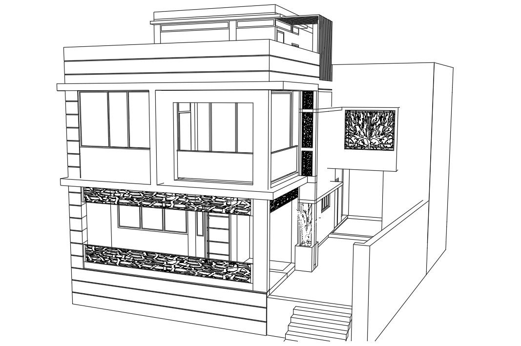 Visits Highlight AutoCAD Isometric View of Modern House Design File