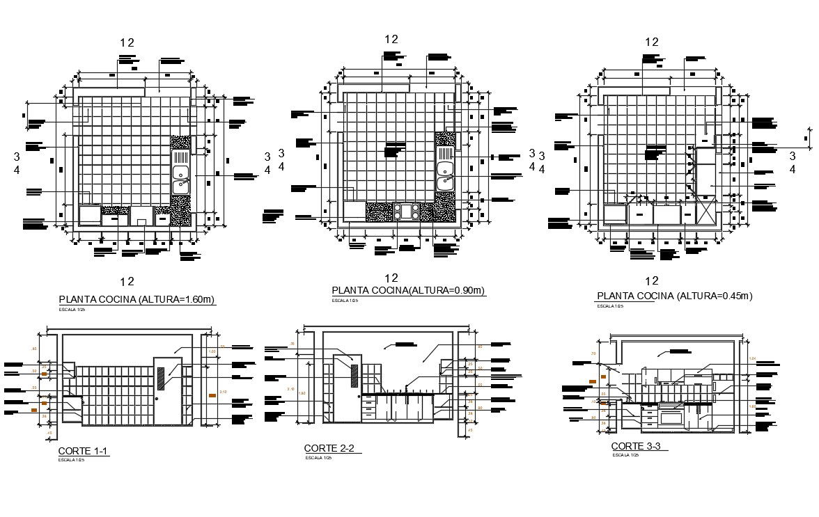 AutoCAD Drawing OF Kitchen Interior Design With Flooring CAD File