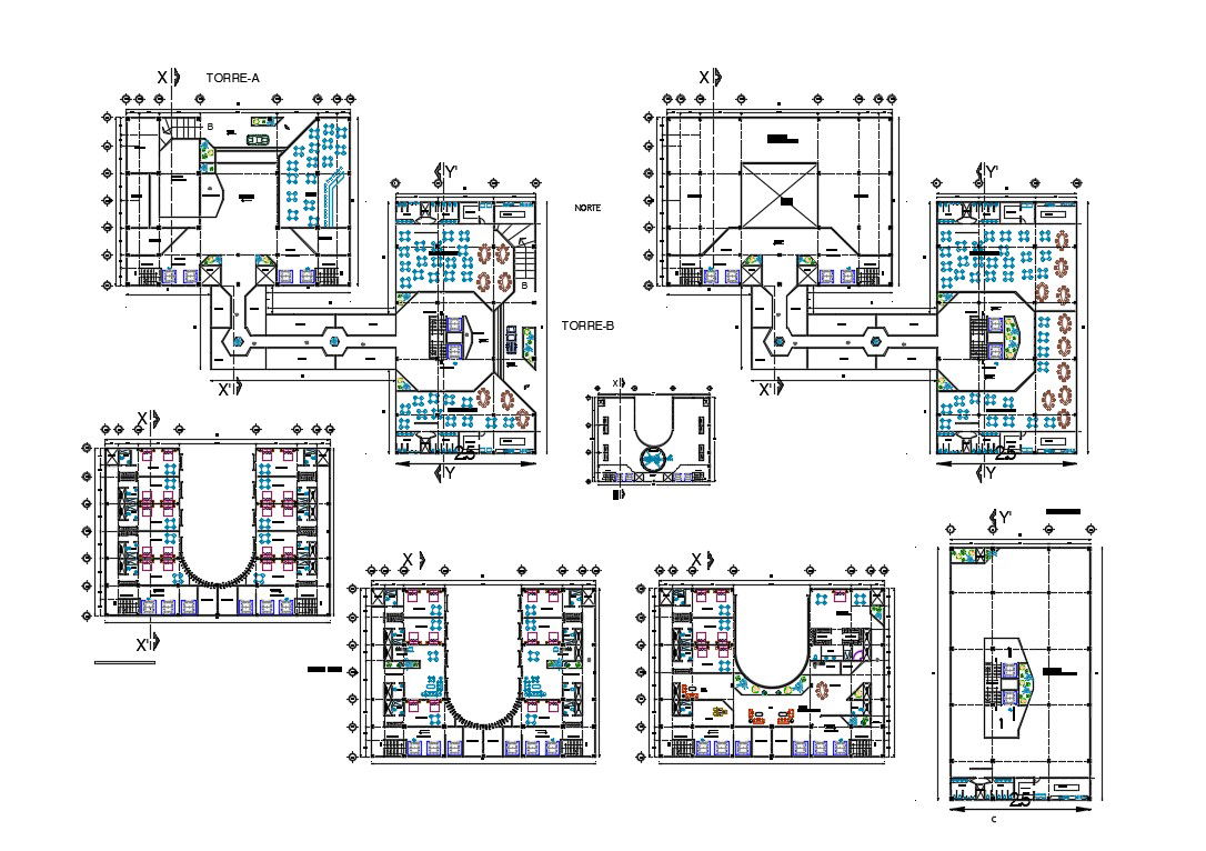 AutoCAD Drawing Of Hotel Building Floor Plan With Furniture Layout CAD File