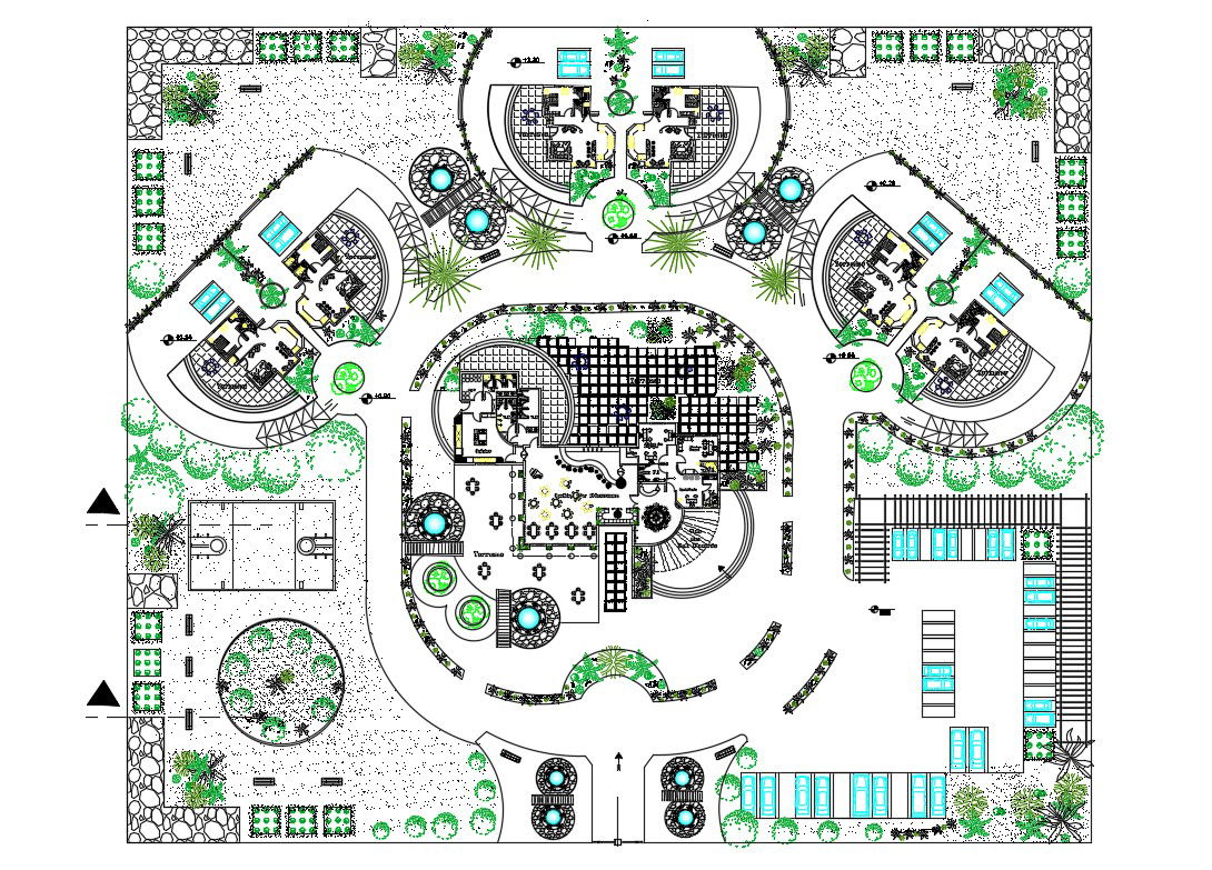 AutoCAD Drawing Of Huge Club Design With Landscape CAD File