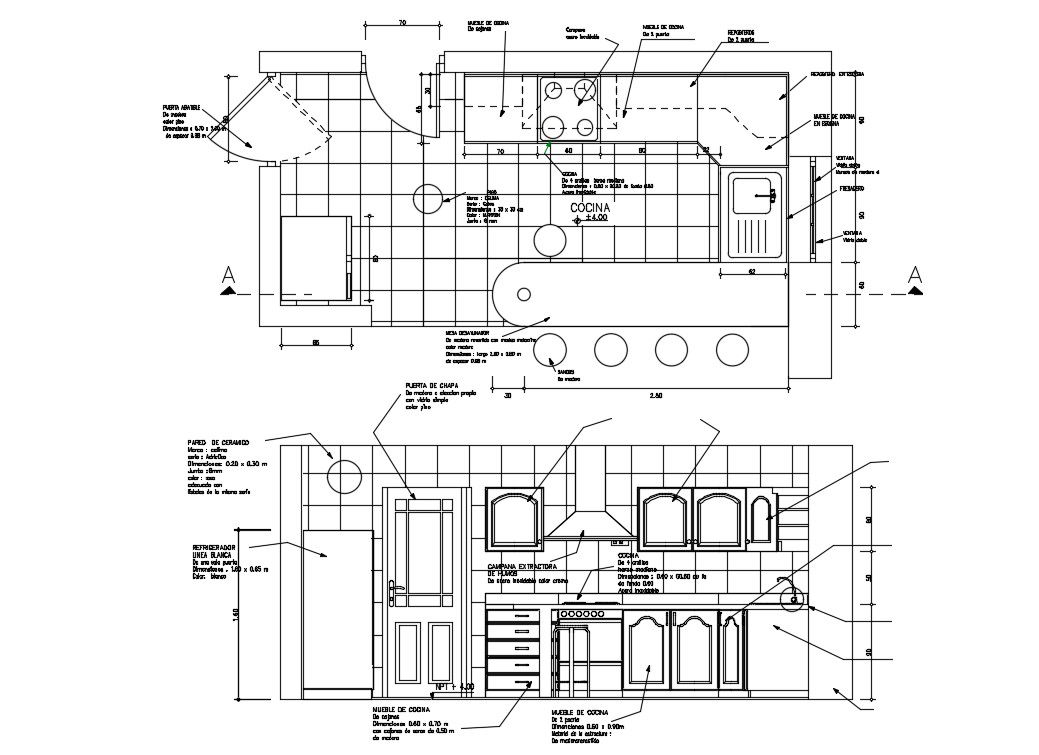AutoCAD Drawing Of Kitchen Design Plan And Elevation CAD File