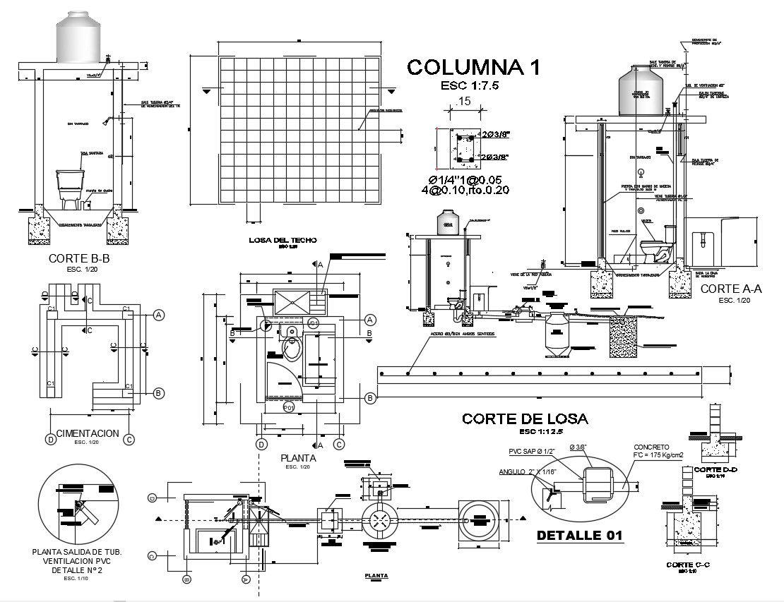 AutoCAD Drawing Of Toilet And Bars Joints Design DWG File