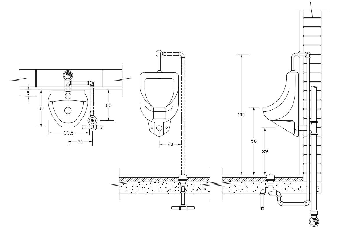 AutoCAD Drawing Of Urinal Fixing Design CAD File Free Download
