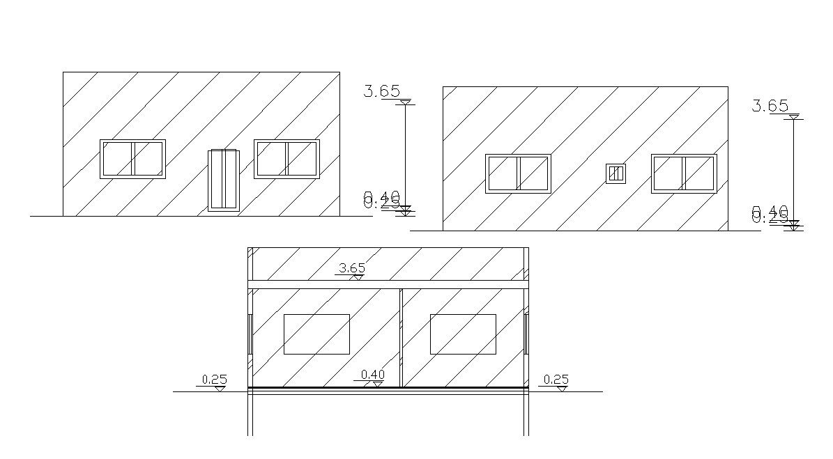AutoCAD Drawing Two Elevations And Section Design Of Small House
