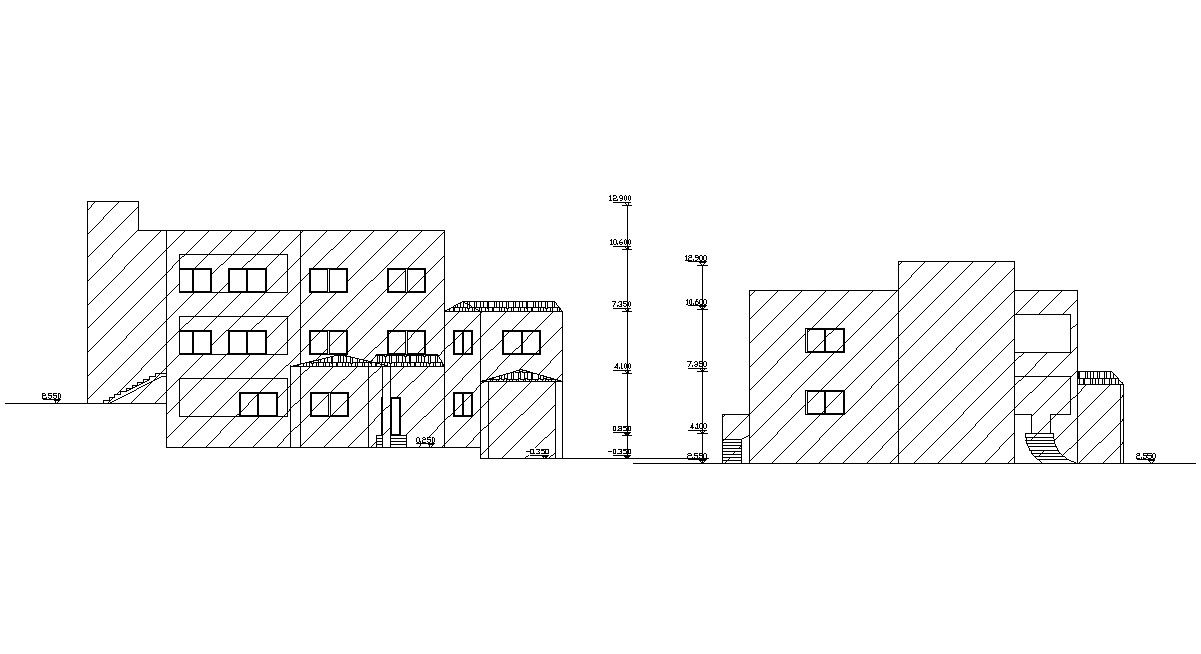AutoCAD Drawing Two Residential Elevations with hatching