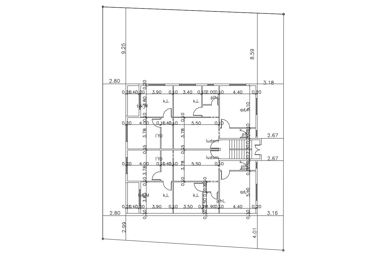 AutoCAD File 3BHK Apartment Plan With Dimension Design
