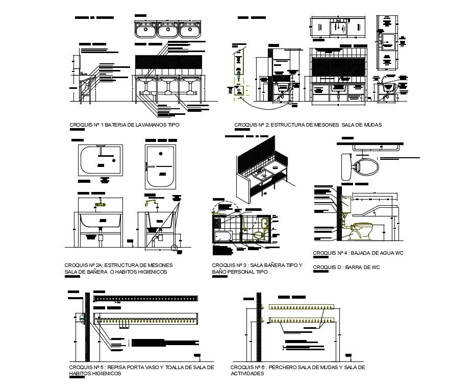 AutoCAD File Of Common Toilet Sanitary Fixing Design 2D CAD Drawing 