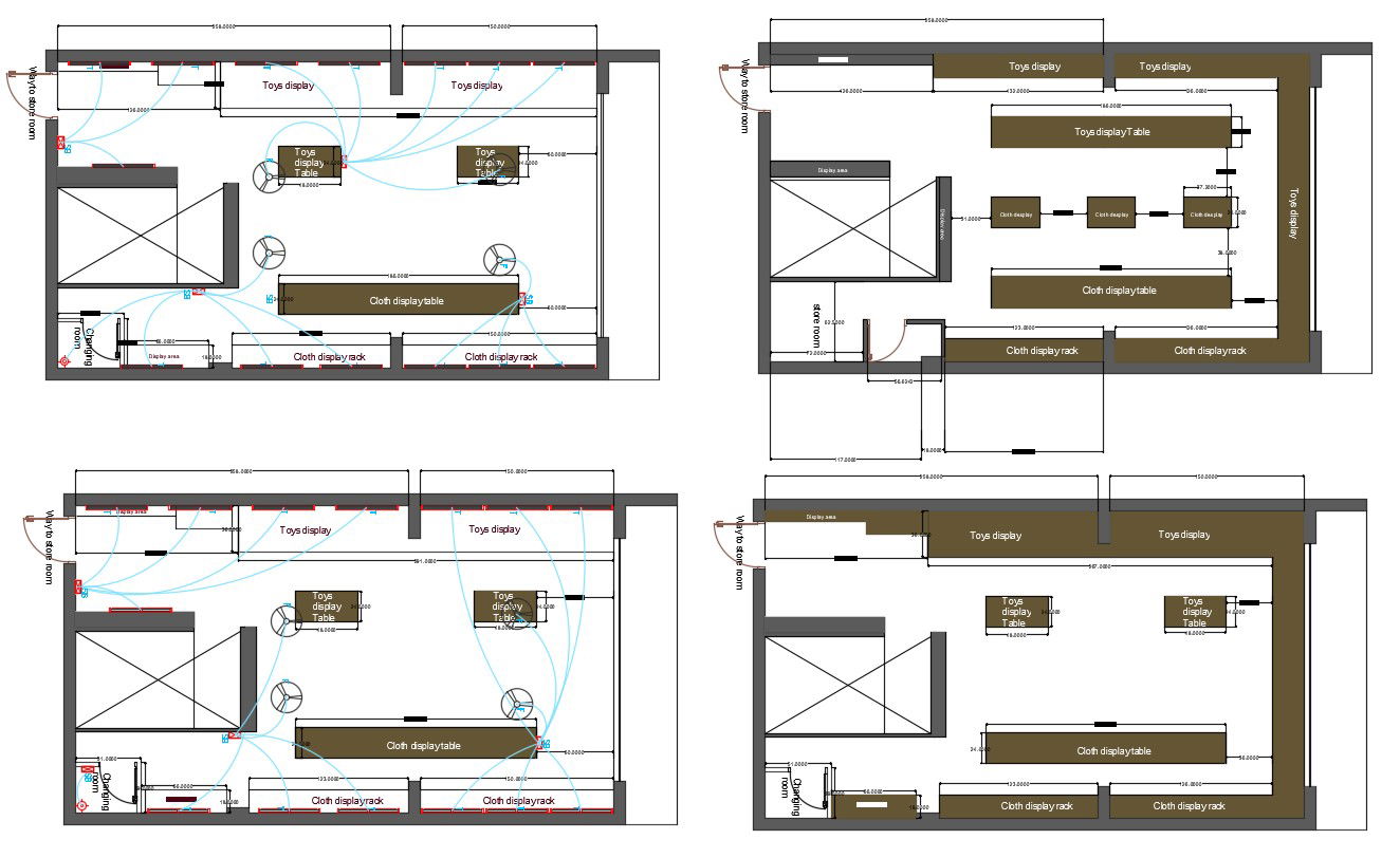 AutoCAD Plan Of Cloth Shop With Furniture And Electrical Layout DWG File
