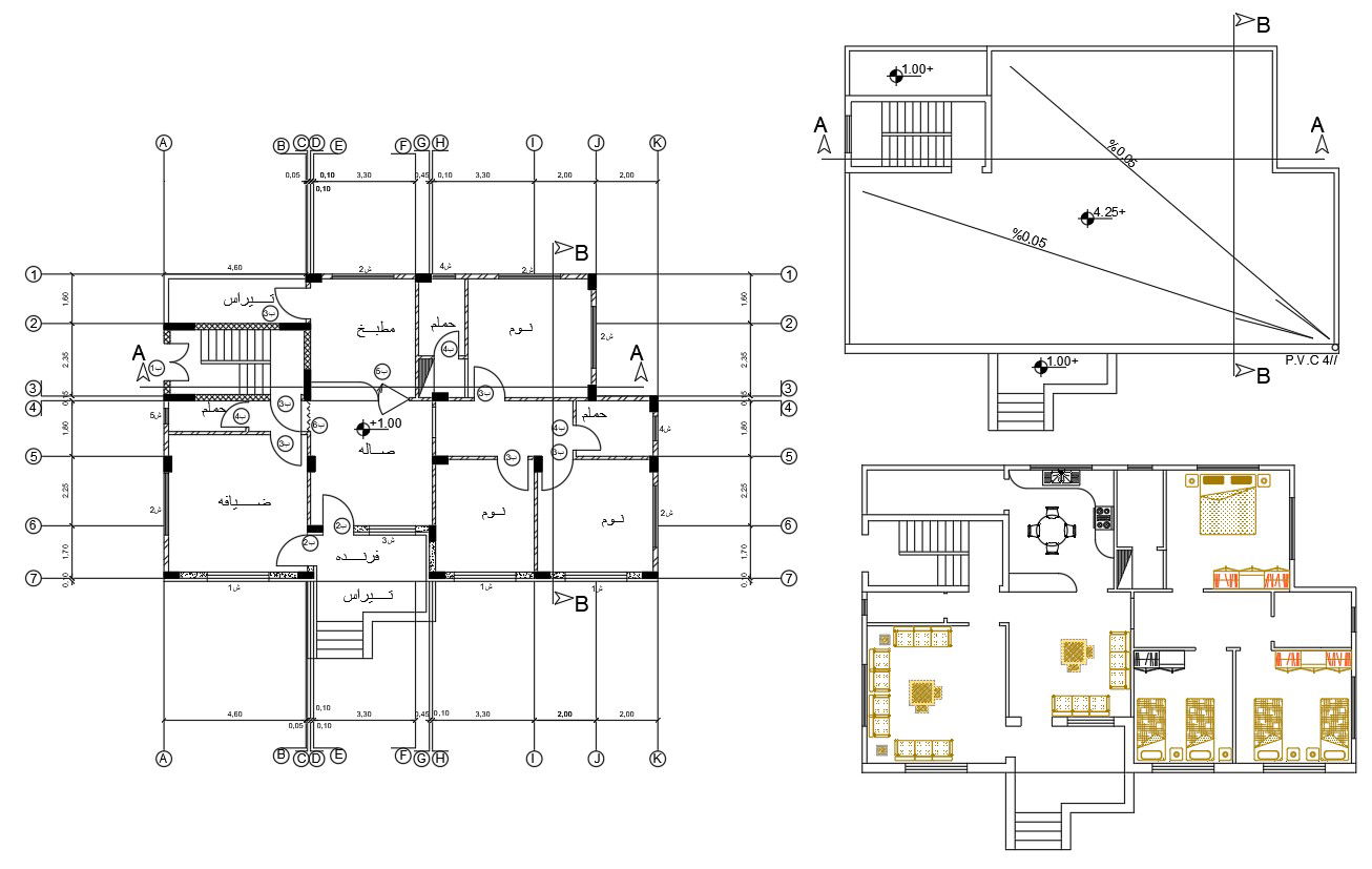 AutoCAD Working House Plan With Furniture Layout DWG File