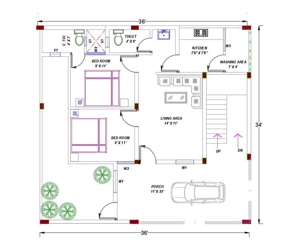 AutoCAD 2 BHK House Plan Drawing Download DWG File