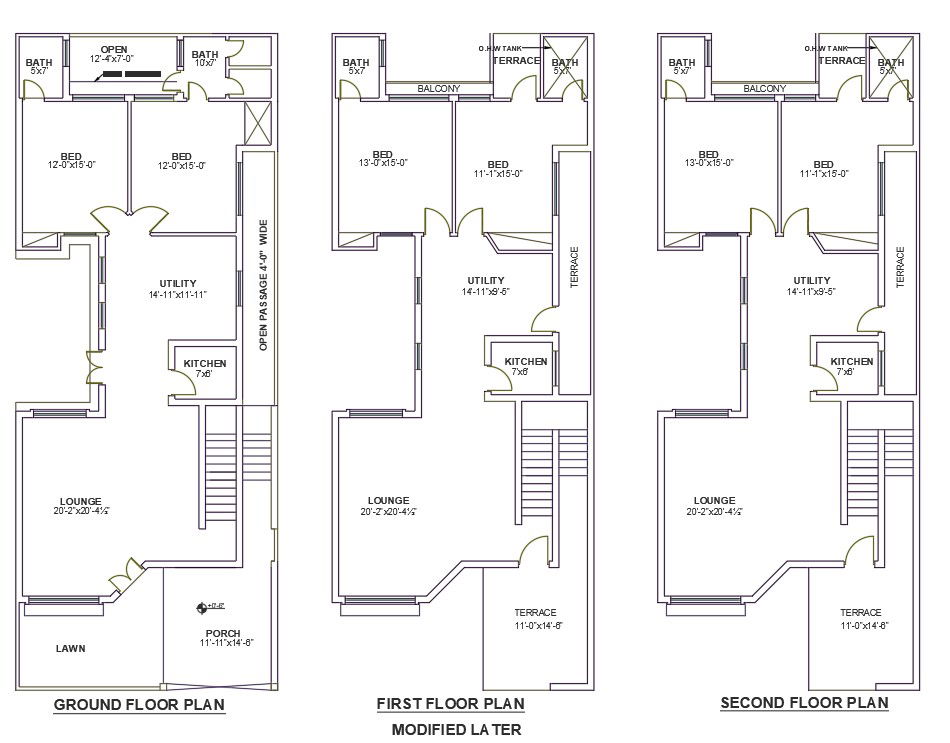 AutoCAD2D DWG Drawing file of 29'X75' 2bedroom G+2 House plan,Download the AutoCAD Drawing file.