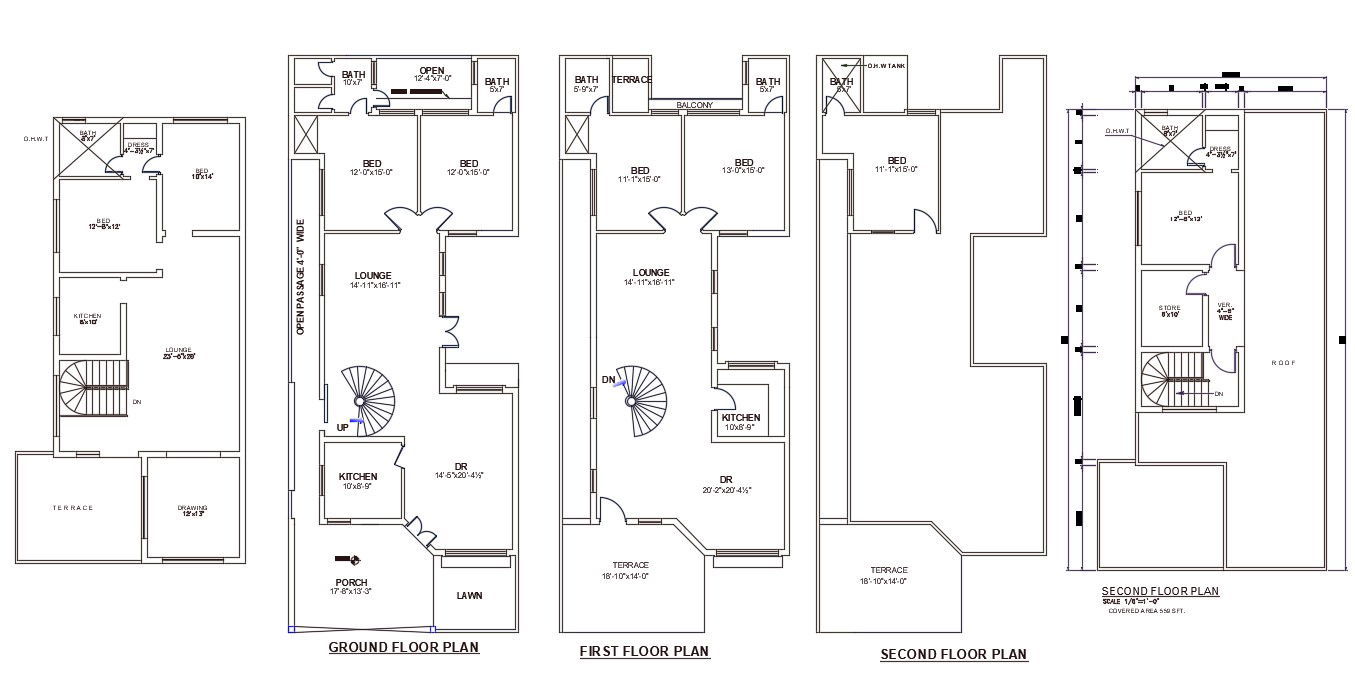 AutoCAD2D DWG Drawing file of 2bedroom G+2 House plan ,Download the AutoCAD Drawing file.