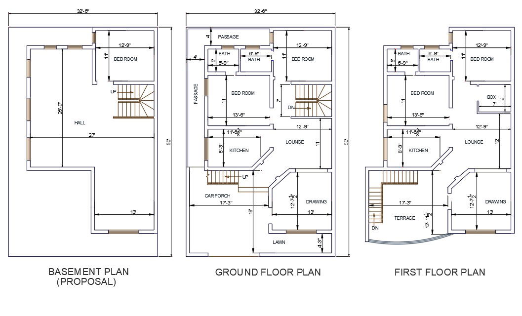 AutoCAD 2D DWG Drawing file of 32'6" X 50' double bedroom G+1 House plan ,Download the AutoCAD Drawing file.