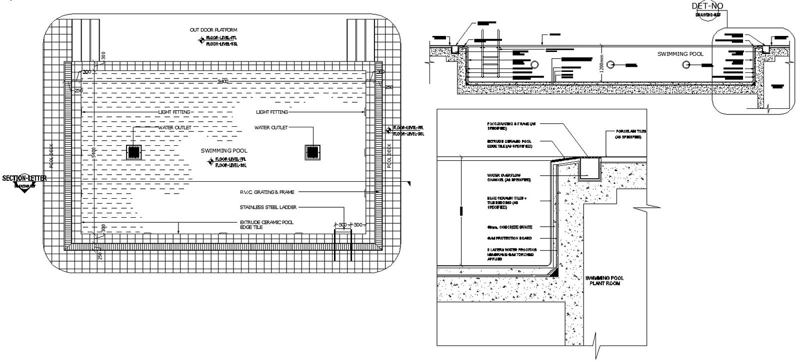 AutoCAD 2D DWG Drawing file shows the Details of the swimming pool construction,Download the AutoCAD DWG file.