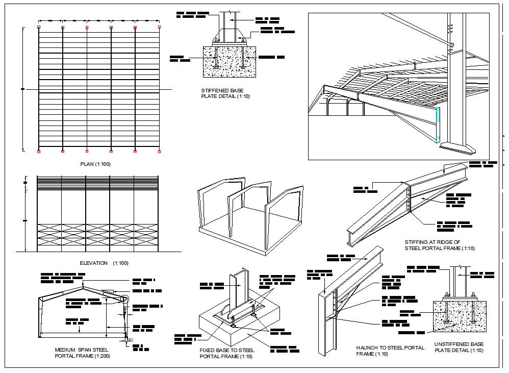 AutoCAD 2D DWG Drawing file shows the Section and elevation details of the Steel Roof.Download the AutoCAD DWG file