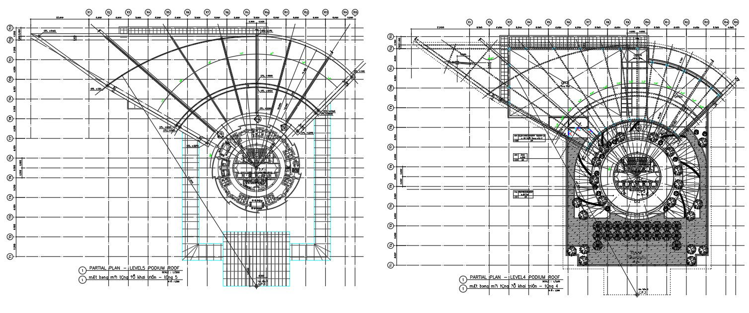 AutoCAD 2D Drawing file Having the details of the Partial floor plan and section design of the Podium roof. Download Autocad DWG file.