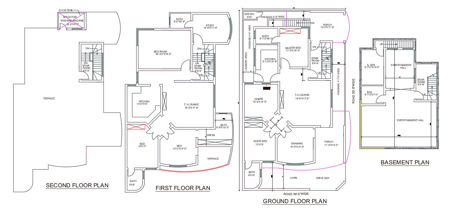 AutoCAD 2D Drawing file of 40'X70' 2BHK G+1 House plan layout,Download the AutoCAD Drawing file.