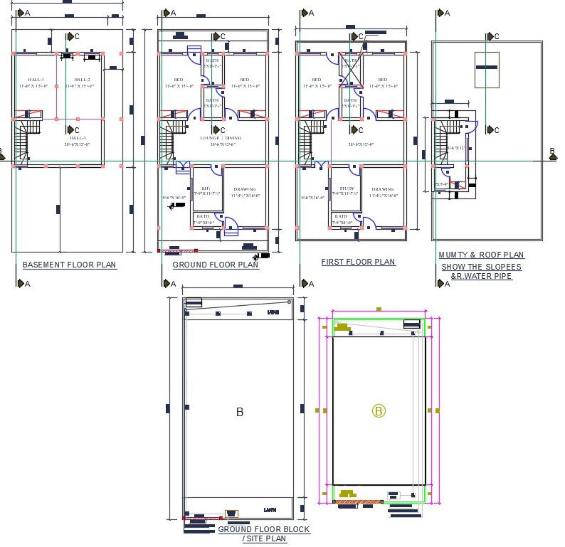 AutoCAD 2D Drawing file shows 30'X31' G+1 Double bedroom House plan DWG file.Download the AutoCAD Drawing file