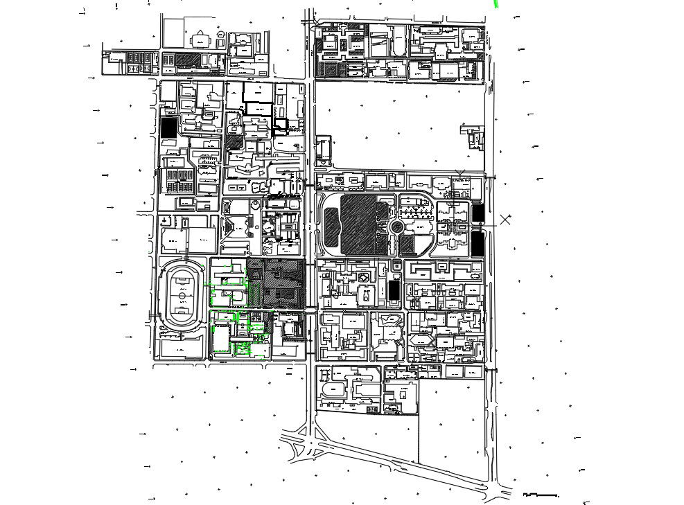 AutoCAD 2D Master Plan of University Campus. Download the AutoCAD DWG file.