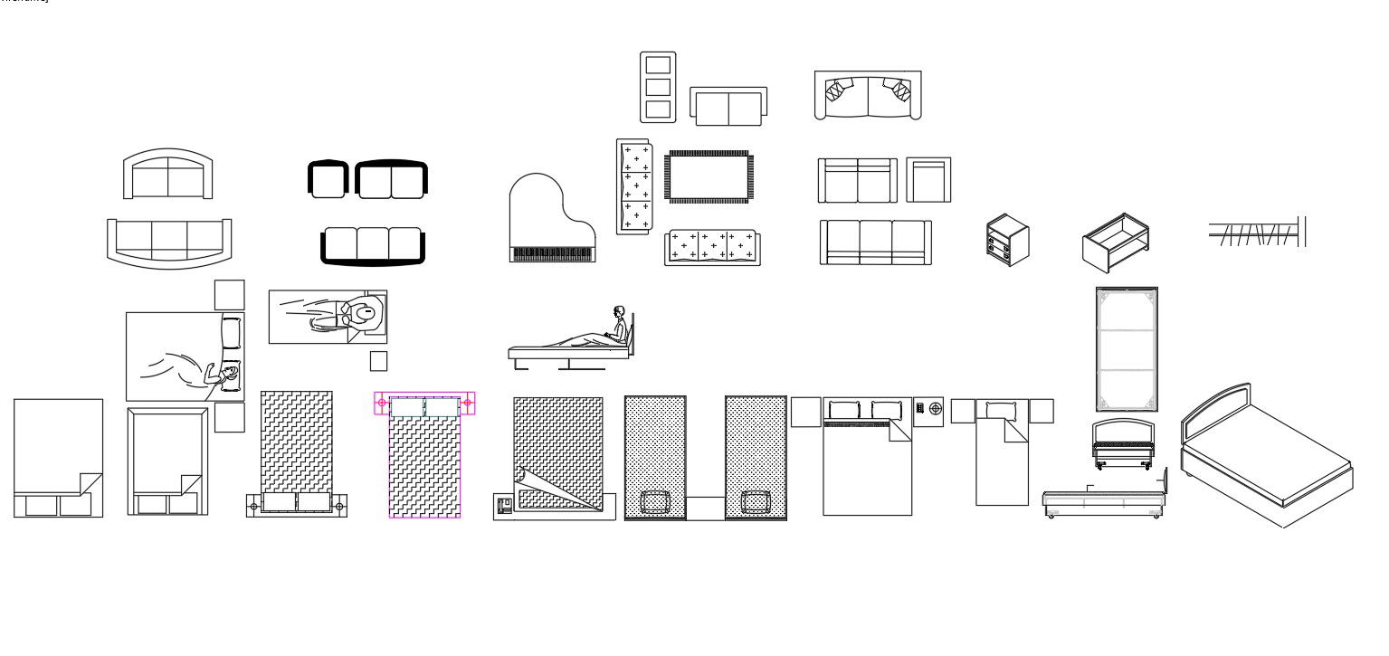 AutoCAD 2D block of bedroom furniture, CAD file, dwg file
