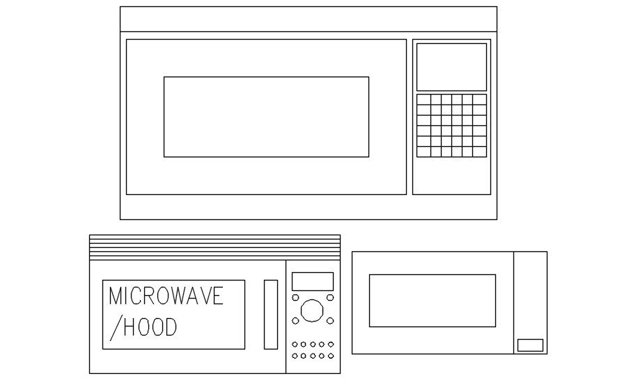 AutoCAD 2D block of microwave oven, CAD file, dwg file
