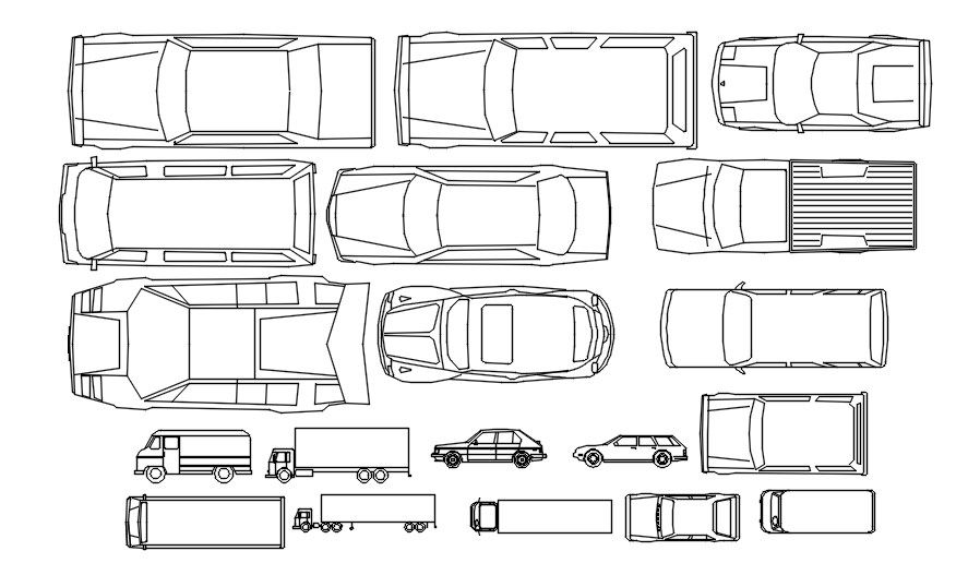 AutoCAD 2D blocks of four wheeler vehicles, dwg file, CAD file