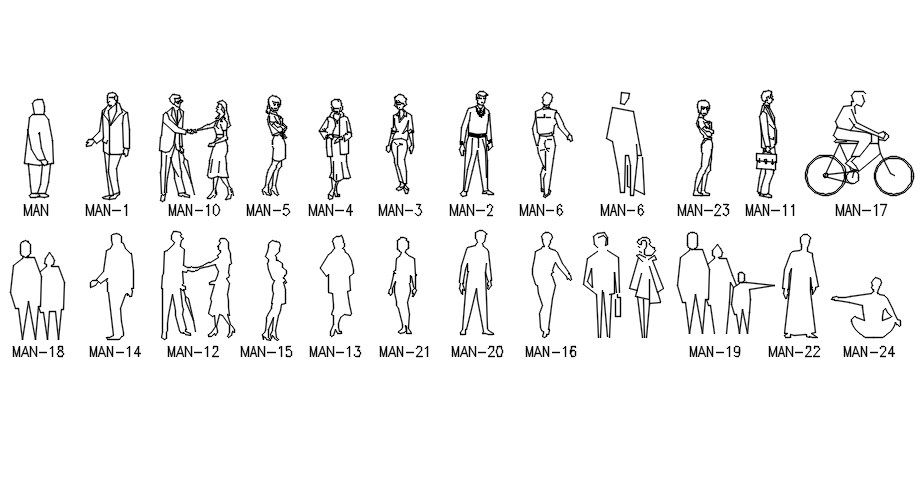 AutoCAD 2D blocks of human, dwg file, CAD file