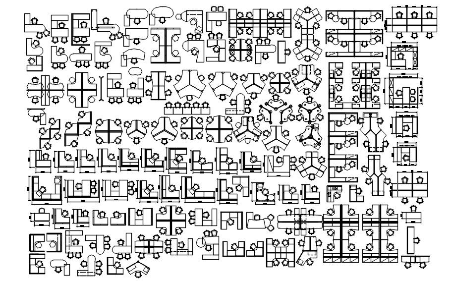 AutoCAD 2D blocks of office desk, dwg file, CAD file