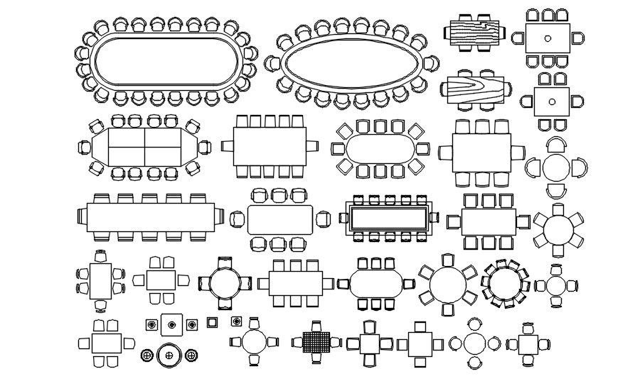AutoCAD 2D blocks of office tables, dwg file, CAD file