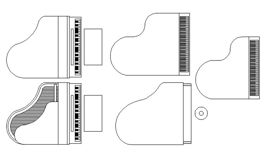 AutoCAD 2D blocks of piano, dwg file, CAD file