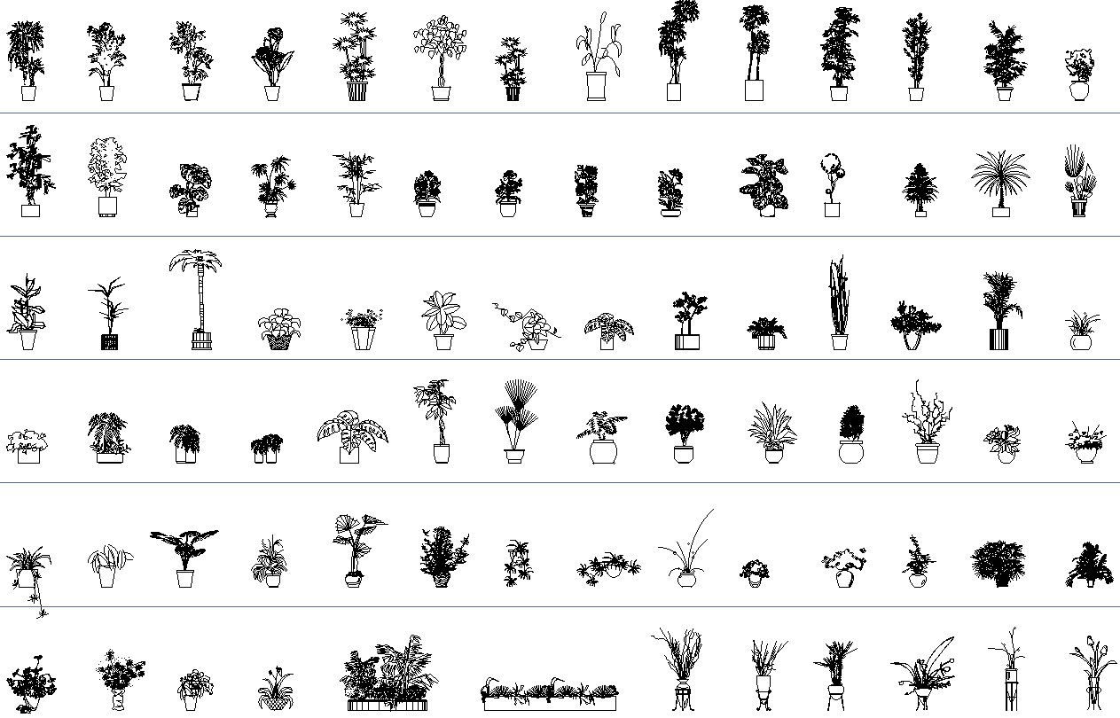 AutoCAD 2D blocks of plants and shrubs
