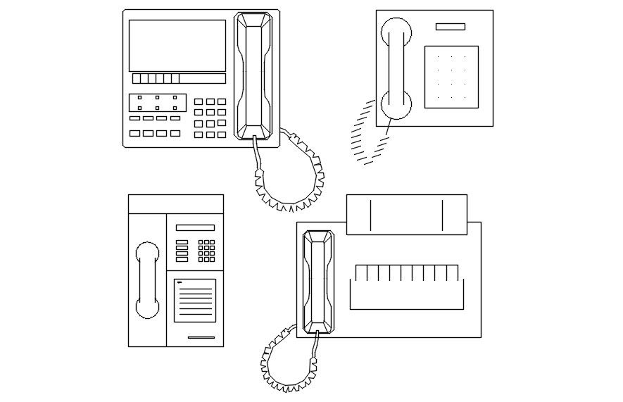 AutoCAD 2D blocks of telephones, CAD file, dwg file