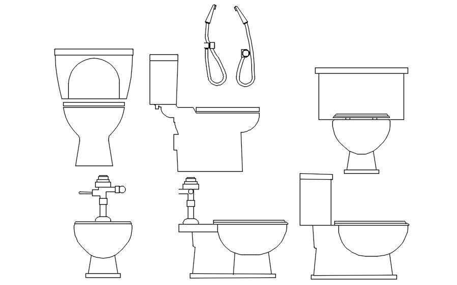 AutoCAD 2D blocks of water closets, dwg file, CAD file
