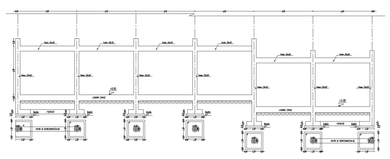 AutoCAD 2D design of boundary wall foundation details, CAD file, dwg file