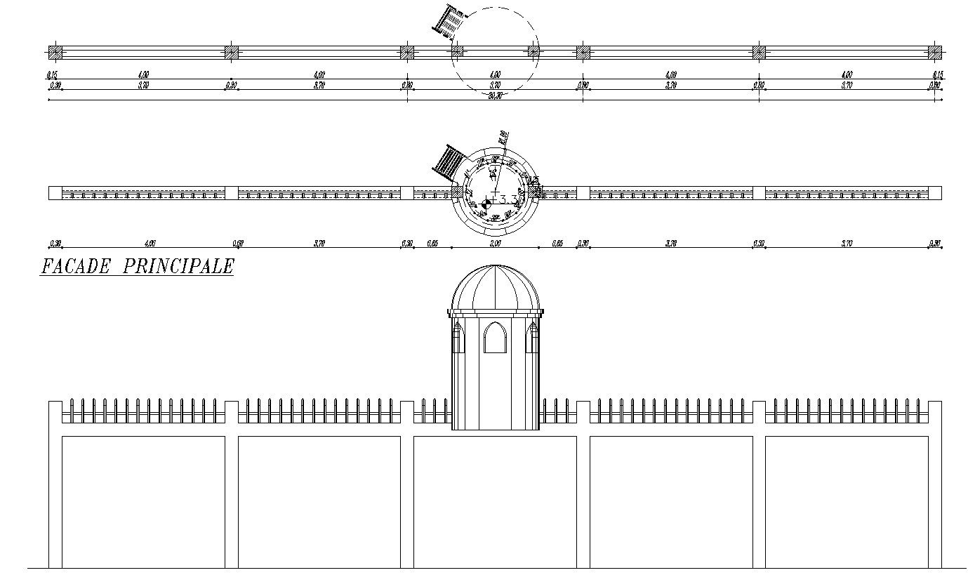 AutoCAD 2D design of outer wall elevation and section details, CAD file, dwg file