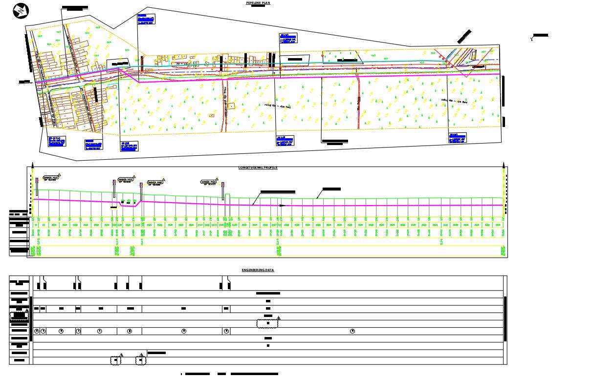 AutoCAD 2D design of pipeline system plan, CAD file, dwg file