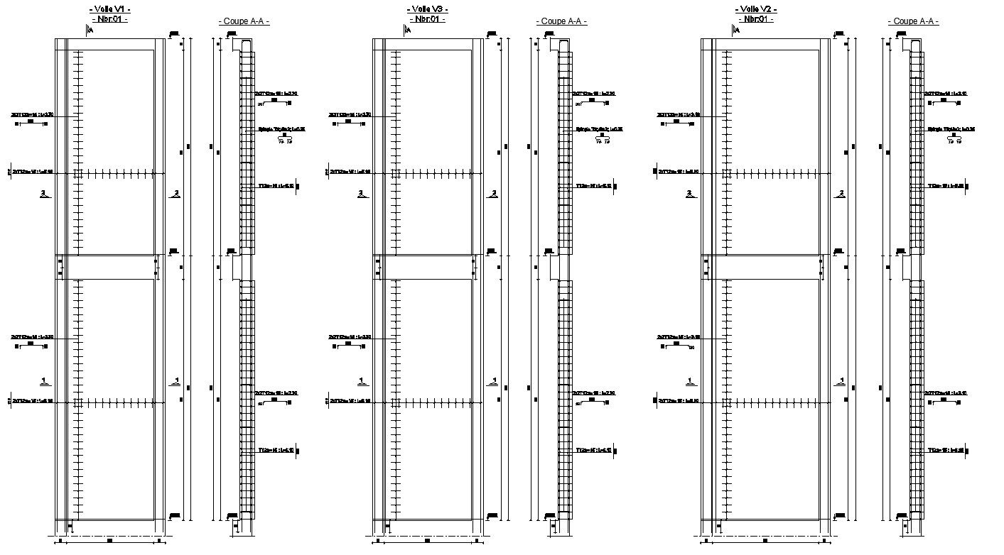 AutoCAD 2D design of wall reinforcement details, CAD file, dwg file