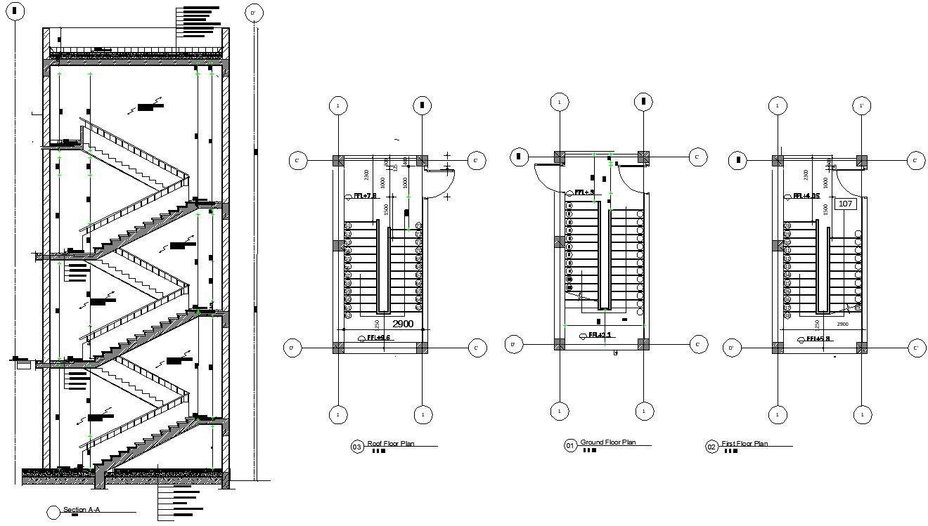 AutoCAD 2D drawing files having the detail of the Staircase section plan,Download the AutoCAD DWG file.