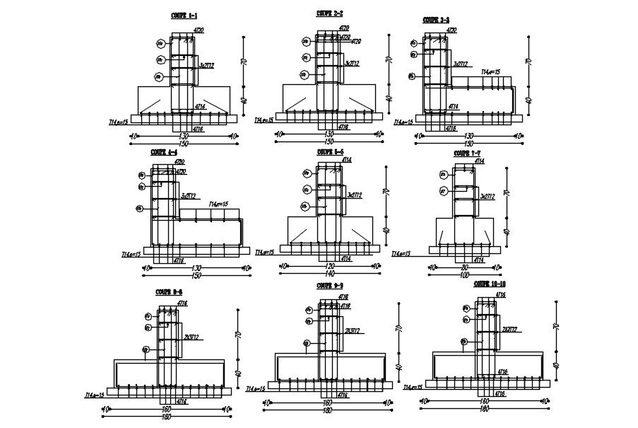 AutoCAD 2D drawing of Different type of Reinforcement Bar formwork joint layout plan, CAD file, dwg file