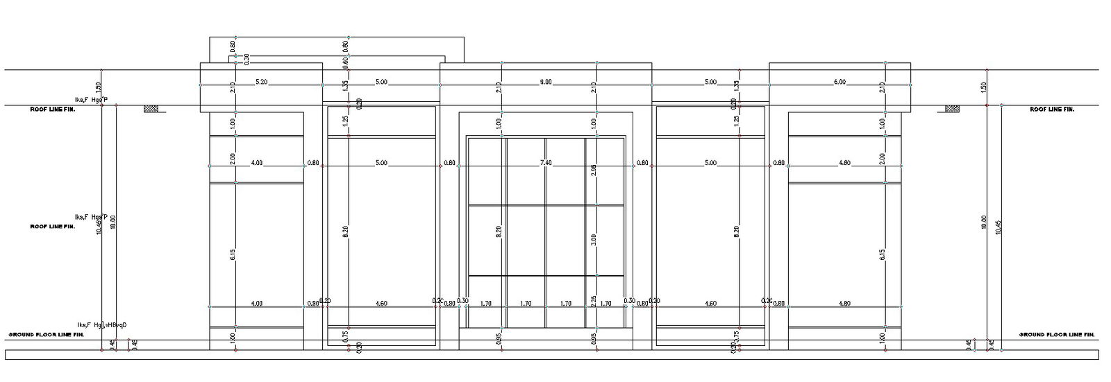 AutoCAD 2D drawing of West side elevation of the hotel building, CAD file, dwg file