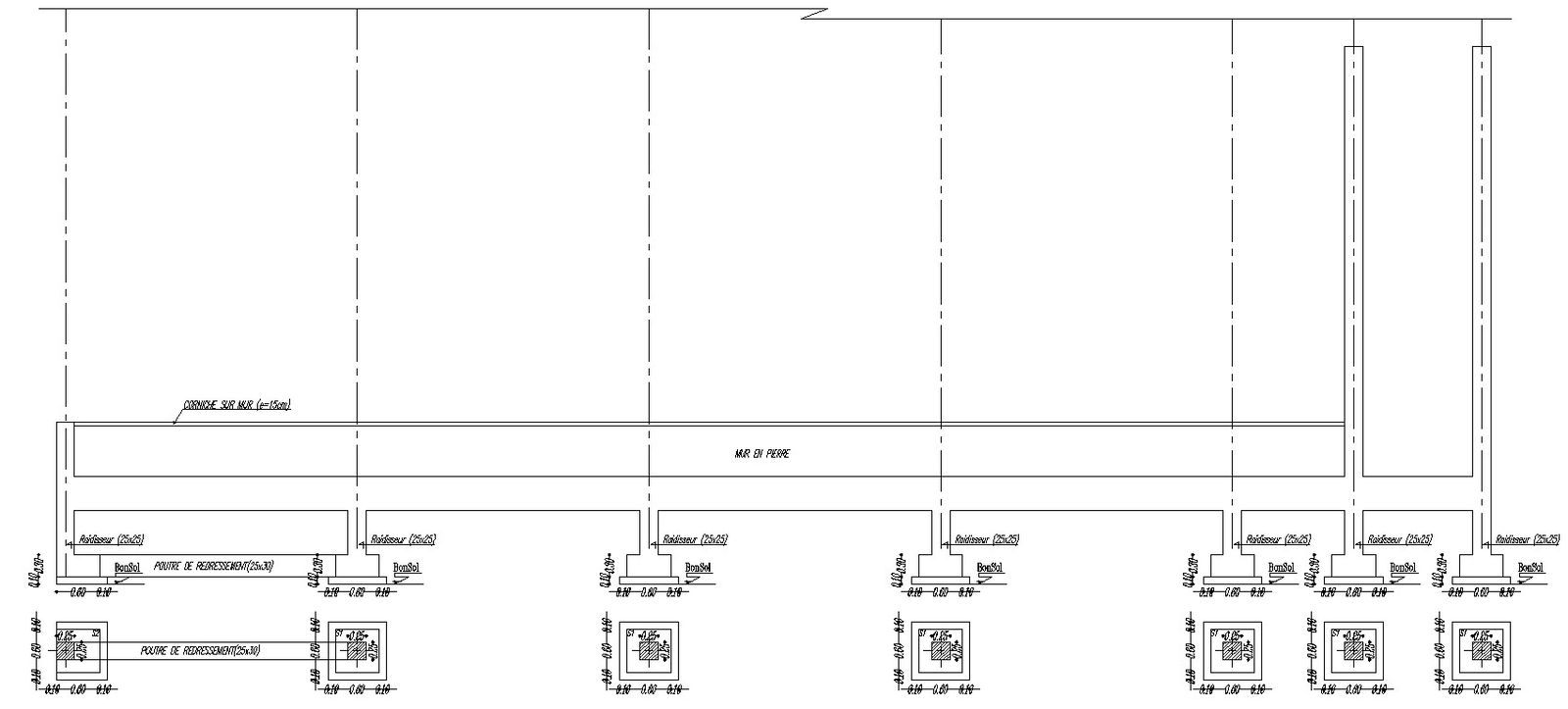 AutoCAD 2D drawing of boundary wall foundation details, CAD file, dwg file