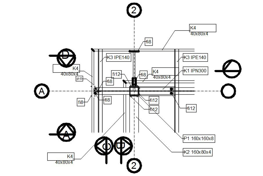 AutoCAD 2D drawing of column to beam joints, CAD file, dwg file