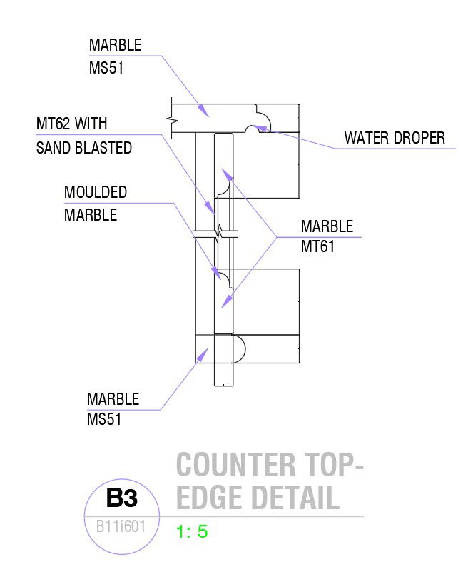 AutoCAD 2D drawing of counter top-edge detail, CAD file, dwg file