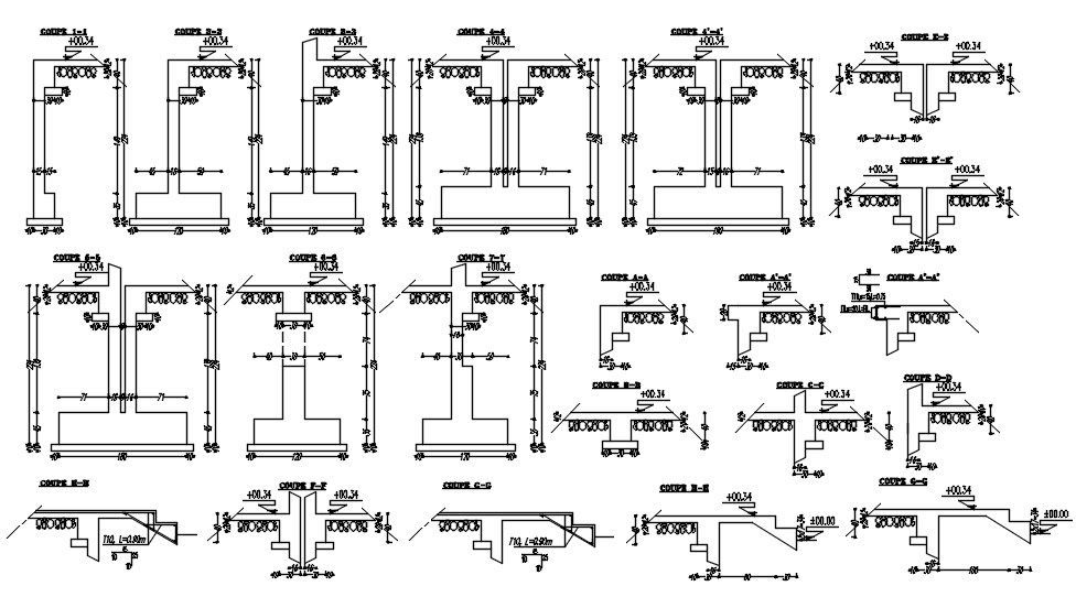 AutoCAD 2D drawing of different structures with formwork details, CAD file, dwg file