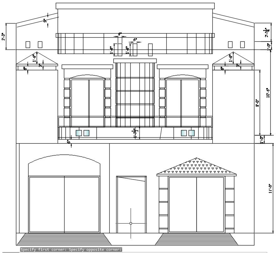 Comprehensive 2D AutoCAD House Front Elevation Drawing