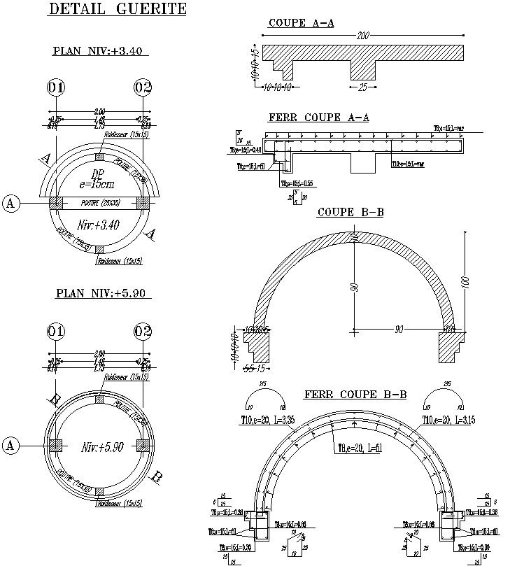 AutoCAD 2D drawing of gatehouse structural details, CAD file, dwg file