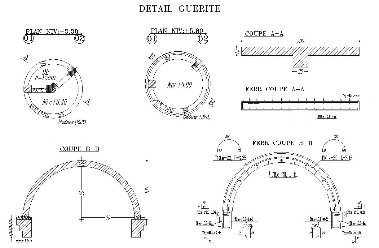 AutoCAD 2D drawing of gatehouse structural details, dwg file, CAD file