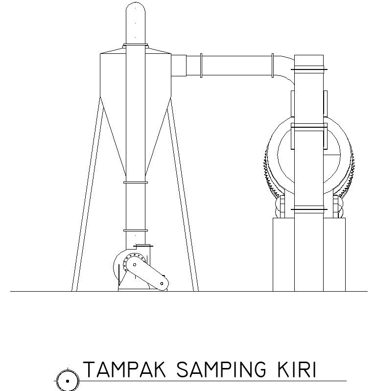 AutoCAD 2D drawing of left side view of incinerator machine, CAD file, dwg file
